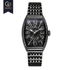 Fashion Guou 8200 Top Brand Luxury Man Watch Rose Gold Quartz Dress Full Rhinestone Barrel Casual Genuine leather & Steel Hight Gift