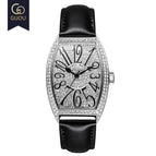 Fashion Guou 8200 Top Brand Luxury Man Watch Rose Gold Quartz Dress Full Rhinestone Barrel Casual Genuine leather & Steel Hight Gift