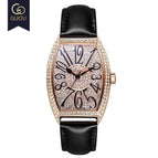 Fashion Guou 8200 Top Brand Luxury Man Watch Rose Gold Quartz Dress Full Rhinestone Barrel Casual Genuine leather & Steel Hight Gift
