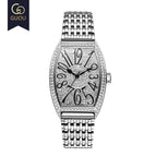 Fashion Guou 8200 Top Brand Luxury Man Watch Rose Gold Quartz Dress Full Rhinestone Barrel Casual Genuine leather & Steel Hight Gift