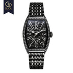 Fashion Guou 8200 Top Brand Luxury Man Watch Rose Gold Quartz Dress Full Rhinestone Barrel Casual Genuine leather & Steel Hight Gift