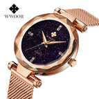 Fashion WWOOR Luxury Stainless Steel Watches Women Quartz Bracelet Watch Ladies Dress Watches Blue Clock relogios Montre Femme
