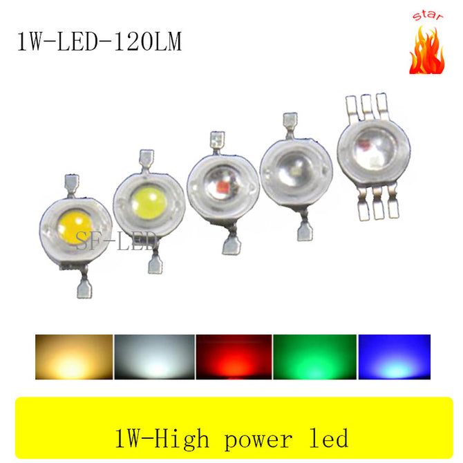 Free shipping 100PCS 1W 3w High power LED Lamps white /warm white/red/blue/green/yellow  30mil 45mil Chips high light lights