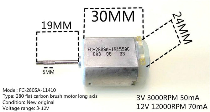 Free shipping brand new FC-280SA micro-motor 280 flat carbon brush motor long-axis DC 3V-12V