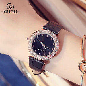 GUOU 2017 Brand Watch Kobiet zegarka Women Watches Fashion Diamond Leather Quartz Analog Wristwatches relogio feminino