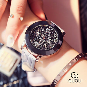 GUOU Brand Leather Belt Women's Quartz Crystal Watches Reloj Mujer Relojes Fashion Ladies Clock Relogio Feminino Montre Femme