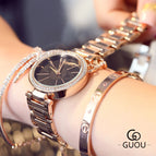 GUOU Brand Luxury Women's Quartz Watches Crystal Clock Stainless Steel Belt Accessories Wristwatch Relogio Feminino Montre Femme