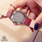 GUOU Ladies Fashion Quartz Watch Women Rhinestone Leather Casual Dress Women's Watch Rose Gold Crystal reloje mujer montre femme