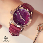 GUOU Ladies Fashion Quartz Watch Women Rhinestone Leather Casual Dress Women's Watch Rose Gold Crystal reloje mujer montre femme