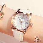 GUOU Ladies Fashion Quartz Watch Women Rhinestone Leather Casual Dress Women's Watch Rose Gold Crystal reloje mujer montre femme