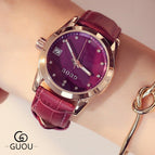 GUOU Ladies Fashion Quartz Watch Women Rhinestone Leather Casual Dress Women's Watch Rose Gold Crystal reloje mujer montre femme