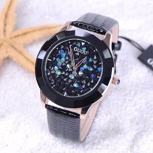 GUOU Ladies Watch Rhinestone Women's Watches Leather Straps Rhinestone Starry Sky women watches clock reloj mujer montre femme