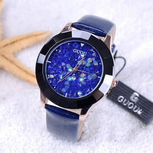 GUOU Ladies Watch Rhinestone Women's Watches Leather Straps Rhinestone Starry Sky women watches clock reloj mujer montre femme