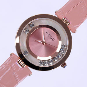 GUOU Luxury Shiny Rhinestone Watch Women Watches Glittering Leather Ladies Watch Quartz Watch Hour relogio feminino reloj mujer