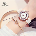 GUOU Luxury Shiny Rhinestone Watch Women Watches Glittering Leather Ladies Watch Quartz Watch Hour relogio feminino reloj mujer