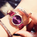 GUOU Red Leather Watches for Women Small Dial Gold Plated Ladies Wristwatches Waterproof Girl Female Clock with Calendar 8127PX