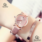 GUOU Red Leather Watches for Women Small Dial Gold Plated Ladies Wristwatches Waterproof Girl Female Clock with Calendar 8127PX