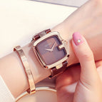 GUOU Top Brand Women's Watches Square Fashion zegarek damski Luxury Ladies Bracelet For Women Genuine Leather Strap Clocks Saati