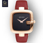 GUOU Top Brand Women's Watches Square Fashion zegarek damski Luxury Ladies Bracelet For Women Genuine Leather Strap Clocks Saati
