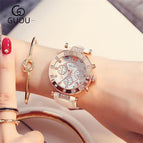 GUOU Watch Luxury Ladies Watch Fashion Quartz Watch Women Rhinestone Leather Casual Women's Watch Rose Gold relogio feminino