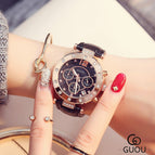 GUOU Watch Luxury Ladies Watch Fashion Quartz Watch Women Rhinestone Leather Casual Women's Watch Rose Gold relogio feminino