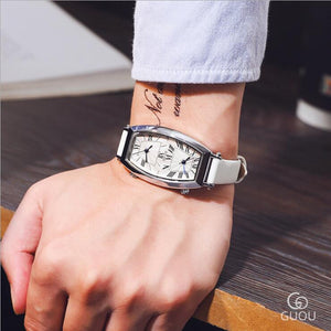 GUOU Watch Men Fashion Unique Double Movement Double Dial Watches Luxury Leather Men Watch relogio masculino relojes para hombre