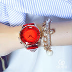 GUOU Watch Women Top Luxury Fashion Quartz Watch Ladies Wristwatch Genuine Leather Diamond Women Watches saat relogio feminino