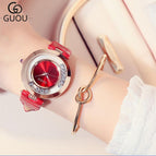 GUOU Watch Women Watches Top Brand Luxury Diamond Women's Watches Fashion Leather Ladies Watch Clock reloj mujer zegarek damski