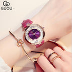 GUOU Watch Women Watches Top Brand Luxury Diamond Women's Watches Fashion Leather Ladies Watch Clock reloj mujer zegarek damski