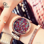 GUOU Women Watches Top Brand Luxury Colorful Diamond Wrist Watches Fashion Shiny Rhinestone Watch Rose Gold Clock reloj mujer