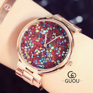 GUOU Women Watches Top Brand Luxury Colorful Diamond Wrist Watches Fashion Shiny Rhinestone Watch Rose Gold Clock reloj mujer