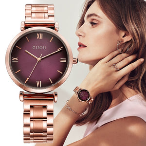 GUOU 8149 Women's Watches Reloj Bracelet Ladies Watch Rose Gold Wome Brand Luxury  fashion simple  quartz  steel band watch