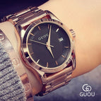 GUOU Women's Watches Business Ladies Watch Rose Gold Bracelet Watch Women Stainless Steel Auto Date Clock relogio feminino saat