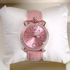GUOU purple rose gold women luxury brand full rhinestone watch ladies genuine leather band quartz watch women famous wristwatch