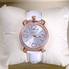 GUOU purple rose gold women luxury brand full rhinestone watch ladies genuine leather band quartz watch women famous wristwatch