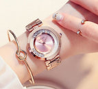 GUOU watches Women Luxury Exquisite Rhinestone Wristwatches Fashion Rose Gold Ladies Watch Full Steel Clock relogio feminino
