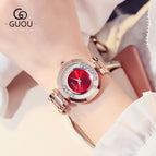 GUOU watches Women Luxury Exquisite Rhinestone Wristwatches Fashion Rose Gold Ladies Watch Full Steel Clock relogio feminino