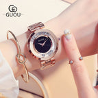 GUOU watches Women Luxury Exquisite Rhinestone Wristwatches Fashion Rose Gold Ladies Watch Full Steel Clock relogio feminino