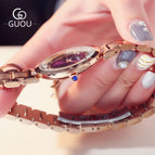 GUOU watches Women Luxury Exquisite Rhinestone Wristwatches Fashion Rose Gold Ladies Watch Full Steel Clock relogio feminino