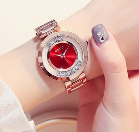 GUOU watches Women Luxury Exquisite Rhinestone Wristwatches Fashion Rose Gold Ladies Watch Full Steel Clock relogio feminino