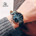 Guou Retro Men Quartz Watch Calendar Japan Waterproof Genuine Leather Fashion Large Dial Wristwatch Top Luxury Brand Gift Man