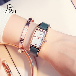 Guou Square Women's Watches Diamond Simple Japan Imported Quartz  Wristwatch Ladies Waterproof Clock Luxury Brand Female Holiday
