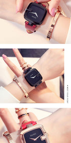 GUOU Top Brand Women's Watches Square Fashion zegarek damski Luxury Ladies Bracelet For Women Genuine Leather Strap Clocks Saati