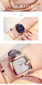 GUOU Top Brand Women's Watches Square Fashion zegarek damski Luxury Ladies Bracelet For Women Genuine Leather Strap Clocks Saati