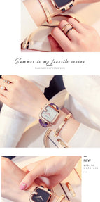 GUOU Top Brand Women's Watches Square Fashion zegarek damski Luxury Ladies Bracelet For Women Genuine Leather Strap Clocks Saati