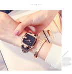 GUOU Women's Watches 2019 Square Fashion zegarek damski Luxury Ladies Bracelet Watches For Women Leather Strap Clock Saati