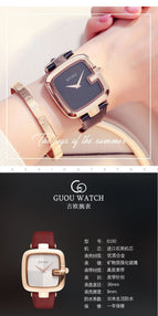 GUOU Top Brand Women's Watches Square Fashion zegarek damski Luxury Ladies Bracelet For Women Genuine Leather Strap Clocks Saati