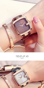 GUOU Top Brand Women's Watches Square Fashion zegarek damski Luxury Ladies Bracelet For Women Genuine Leather Strap Clocks Saati