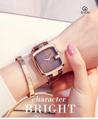 GUOU Women's Watches 2019 Square Fashion zegarek damski Luxury Ladies Bracelet Watches For Women Leather Strap Clock Saati