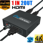 HDMI-compatible 1 in 2 out 1080p 4K 1x2 HDCP Stripper 3D Splitter Power Signal Amplifier
